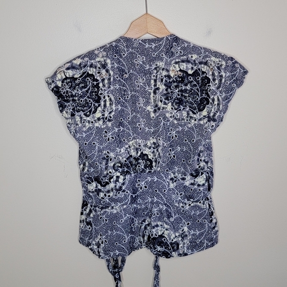 Twelfth Street by Cynthia Vincent | Floral Eyelet Tie Front Split Sleeve Top - Picture 3 of 7